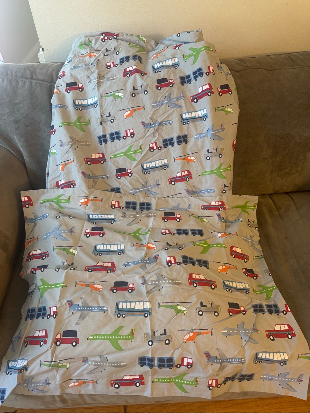 Pottery Barn Kids Brody Twin Duvet cars/trucks/buses/planes with Sham